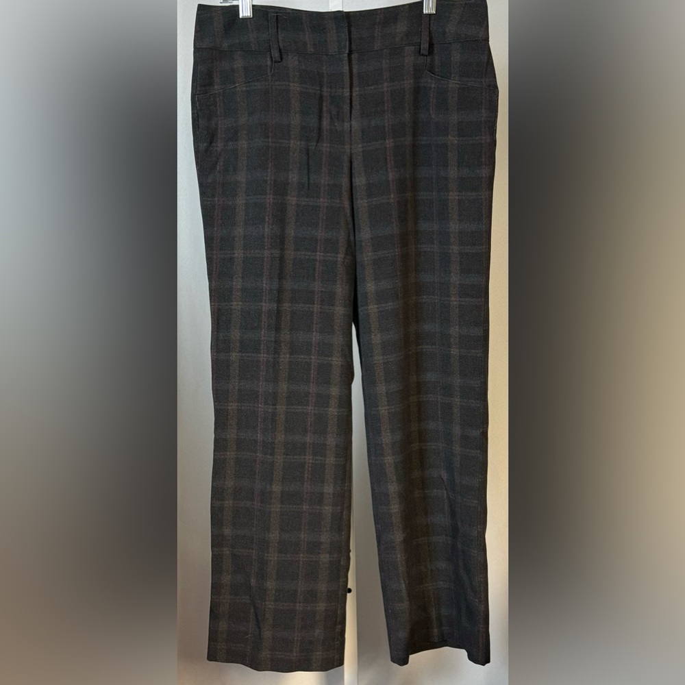 Sharagano Studio Windowpane Plaid Trousers Front & Back Pockets Wide Leg‎ Sz 10